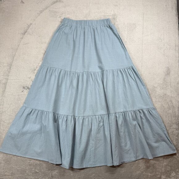 Anrabress Maxi Skirt Womens Small Blue Linen Summer Boho Flowy Tiered A-Line NWT - Picture 2 of 6